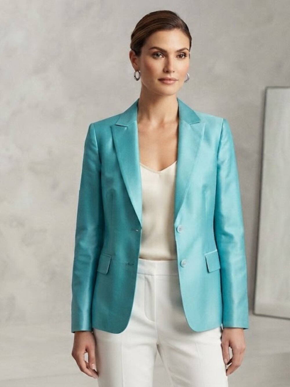 Luisa Spagnoli EUC Vintage 90s Turquoise Pure Silk (Shantung) Blazer IT40 XS/S